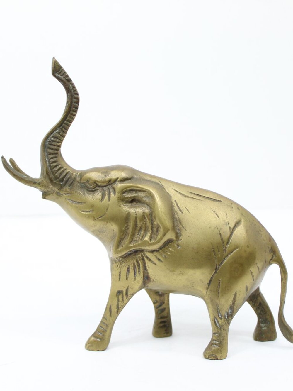 Solid Brass Elephant Figurine Vintage Made in Korea 7 7/8" x 2" x 7 1/8" MCM